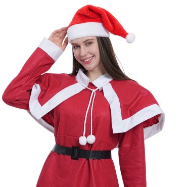Bonnet de Père Noël rouge et blanc en peluche adulte | jourdefete.com