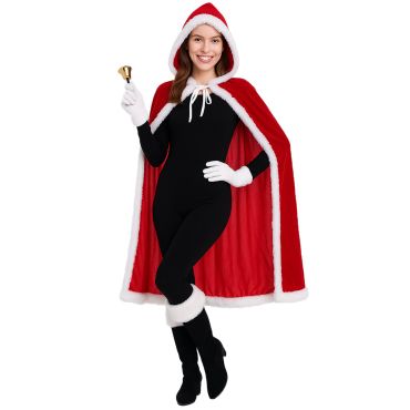 Cape de Noël adulte rouge et blanche à capuche | jourdefete.com