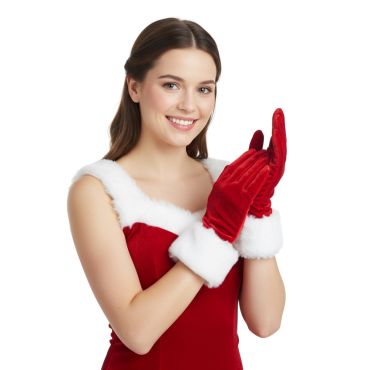 Gants de Noël en velours rouge bordés de fourrure blanche | jourdefete.com