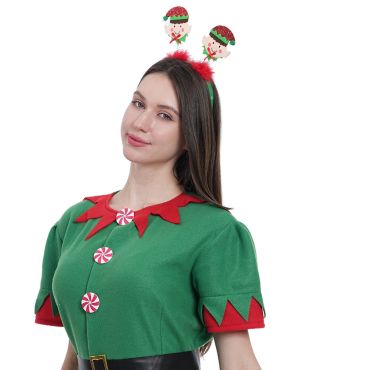 Serre-tête lutins de Noël avec pompons rouges pailletés | jourdefete.com