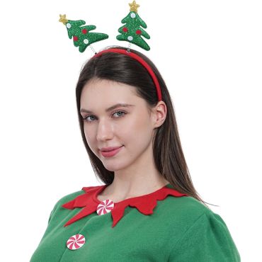 Serre-tête avec sapins pailletés de Noël sur ressort | jourdefete.com