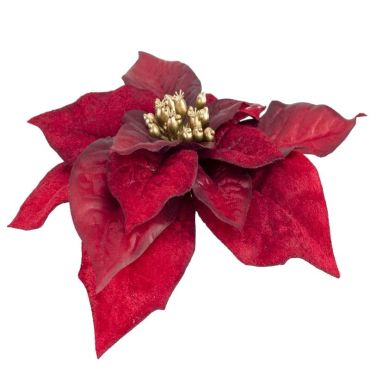 poinsettia rouge foncé sur clip en plastique de 18 cm | jourdefete.com