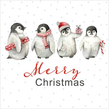 Serviettes de Noël avec petits pingouins mignons, cadeaux et friandises 33x33 cm Penguin Kids | jourdefete.com