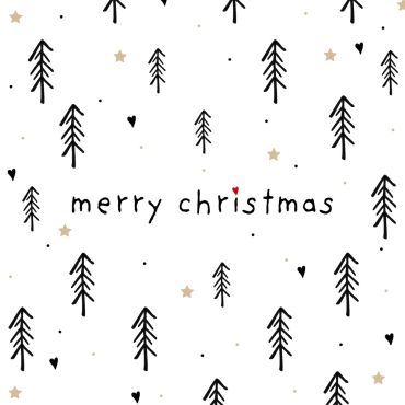 Serviettes de Noël blanches avec sapins noirs stylisés et petits cœurs dorés 33x33 cm Trees & Hearts | jourdefete.com