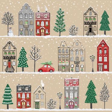Serviettes de Noël 33x33cm avec village enneigé et maisons colorées | jourdefete.com