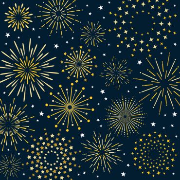 Serviettes cocktail Noël noires avec feux d’artifice dorés | jourdefete.com