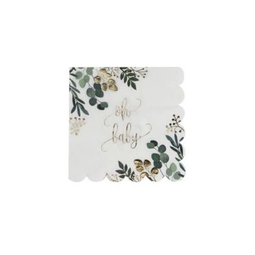 16 serviettes en papier blanches et vertes collection Oh Baby | jourdefete.com