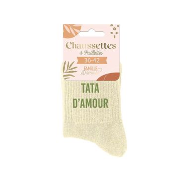 Chaussettes pailletées claires "Tata d’Amour" en taille 36-42 | jourdefete.com