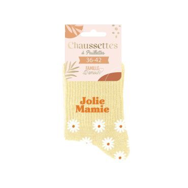 Chaussettes pailletées "Jolie Mamie" avec un design floral | jourdefete.com