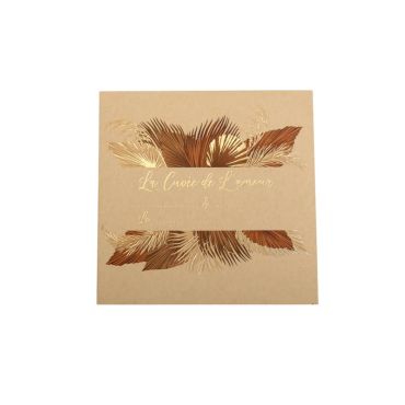 sticker pour bouteille couleur sable avec dorure or et feuilles de palm | jourdefete.com