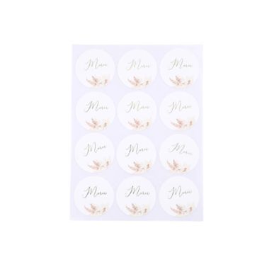 24 Stickers Merci - Collection Pampas, Fleurs de Coton et Or