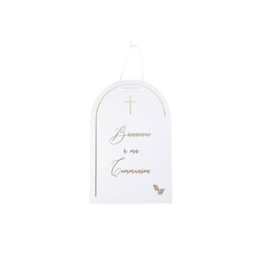 Pancarte Bienvenue à ma Communion - Collection Communion Pureté Blanc et Or