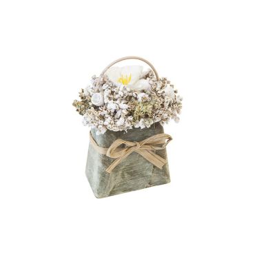 Panier trapézoïdal blanc avec graminées et aubépine, déco naturelle | jourdefete.com