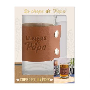 Chope à bière avec bandeau cuir "La bière de Papa" pour la fête des pères | jourdefete.com
