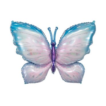 Ballon en forme de papillon pastel bleu et rose pour anniversaire féerique | jourdefete.com