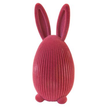 Lapin de Pâques stylisé en forme d'œuf en résine floquée grand modèle coloris fuchsia | jourdefete.com