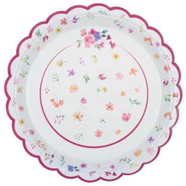 Assiettes en carton Pâques motif fleurs pastel et bord festonné | jourdefete.com