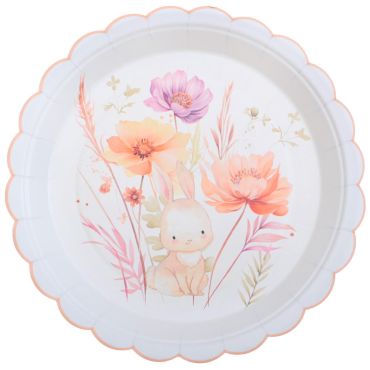 Assiettes en carton Lapinou avec fleurs pastel et lapin adorable | jourdefete.com