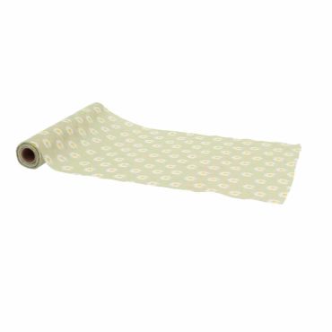 Chemin de table Pâques tissu motif pâquerettes vert amande blanc et jaune 28 cm x 5 m | jourdefete.com