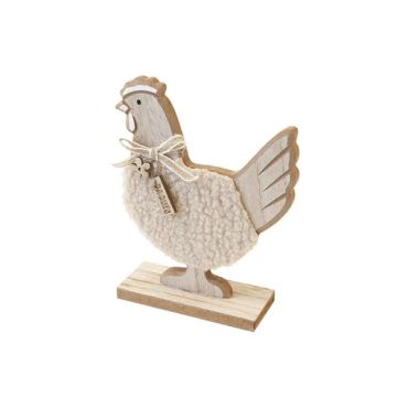 Poule en bois et fourrure avec inscription Pâques sur socle | jourdefete.com