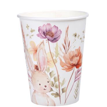 Gobelets en carton Lapinou avec motifs floraux et lapin pastel | jourdefete.com