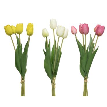 Bouquet de tulipes artificielles jaunes, blanches ou roses pour Pâques et déco printanière | jourdefete.com