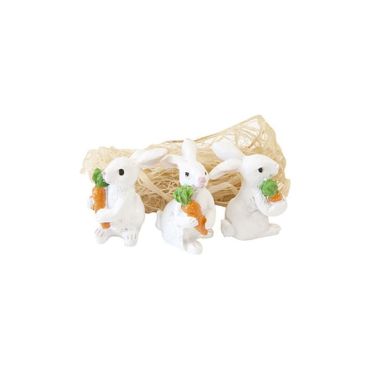 Figurines de lapins blancs avec carottes en résine, décoration de Pâques joyeuse et printanière | jourdefete.com