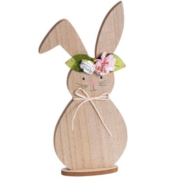 lapin en bois avec fleurs de 34,5 cm | jourdefete.com
