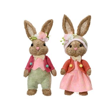 Lapin décoratif en herbe avec vêtements pastel et fleurs | jourdefete.com