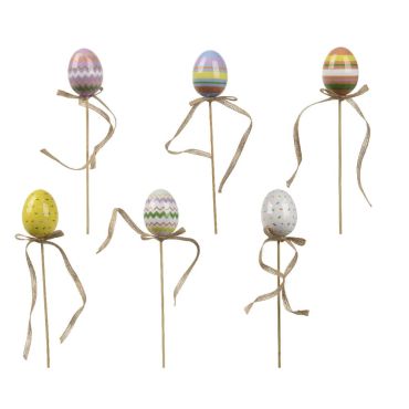 Lot de 6 œufs de Pâques sur pics avec motifs pastel | jourdefete.com