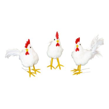 Poules blanches décoratives sur pattes pour une déco de Pâques élégante | jourdefete.com
