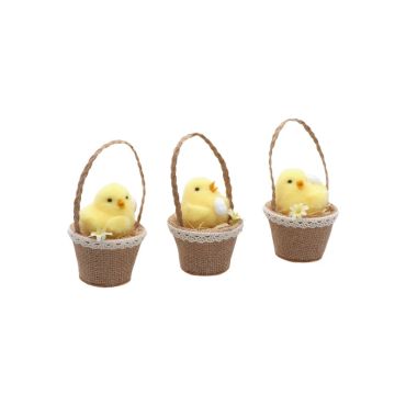Poussin jaune dans panier à suspendre - 7 x 12 cm - Modèle Aléatoire | jourdefete.com