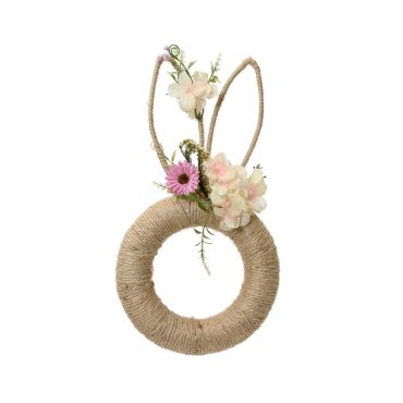 Suspension murale en forme de lapin avec corde en jute et fleurs pour Pâques | jourdefete.com
