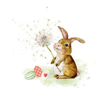 Serviettes en papier Pâques motif lapin avec pissenlit et œufs décorés | jourdefete.com