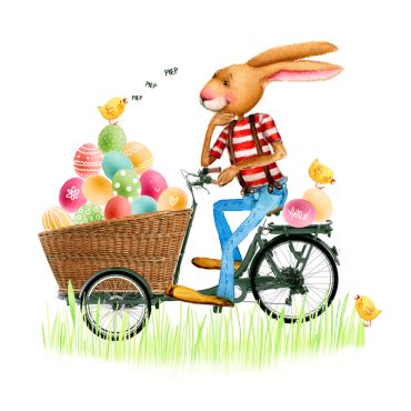 Serviettes Livraison d'œufs 33 x 33 cm avec un lapin et des œufs colorés | jourdefete.com