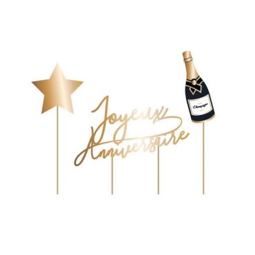 cake topper joyeux anniversaire or