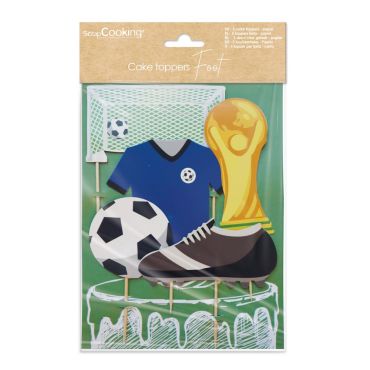 Cake toppers football avec ballon, maillot et trophée doré pour décorer un gâteau | jourdefete.com