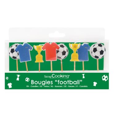 Set de 8 bougies football pour décoration de gâteaux | jourdefete.com