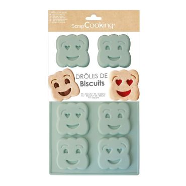 Moule Drôles de Biscuits en silicone vert ScrapCooking avec visages souriants | jourdefete.com