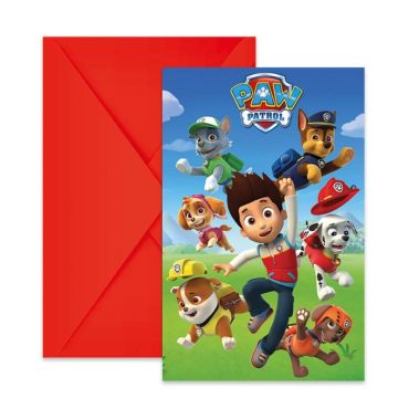 6 invitations cartes et enveloppes pat patrouille