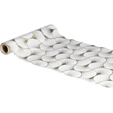 chemin de table en velours blanc ginkgo champagne métallisé blanc | jourdefete.com
