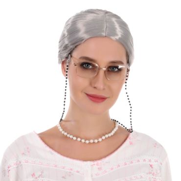 Perruque de grand-mère cheveux gris pour femme