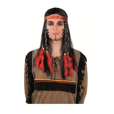 Perruque Indien avec Bandeau et Plumes