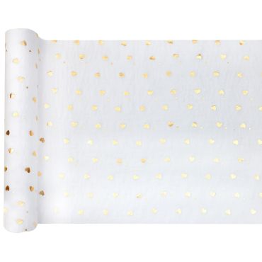 Chemin de table ivoire à petits cœurs dorés pour décoration de mariage | jourdefete.com