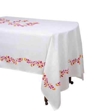 Nappe Pink Lemonade blanche motifs framboise orange et citron en tissu | jourdefete.com