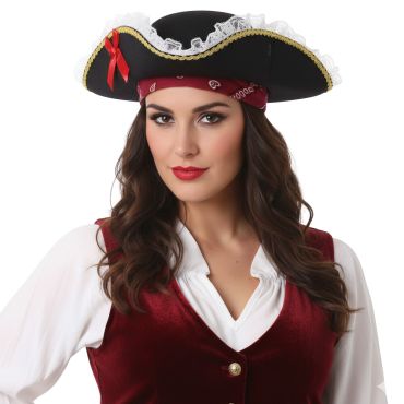 Chapeau de pirate femme noir avec dentelle | jourdefete.com