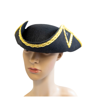Chapeau pirate noir tricorne avec galon doré | jourdefete.com