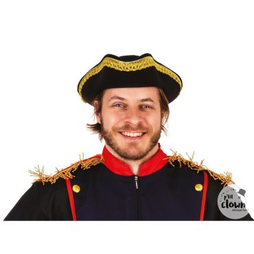 Chapeau tricorne noir avec galon or pour costume de pirate ou noble | jourdefete.com