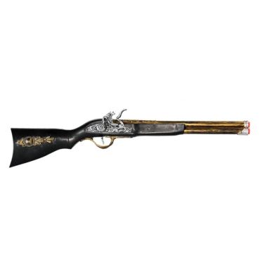 Fusil de pirate factice 56 cm noir et doré avec détails argentés | jourdefete.com