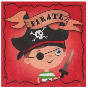 20 serviettes en papier de la collection petit pirate couleur rouge 